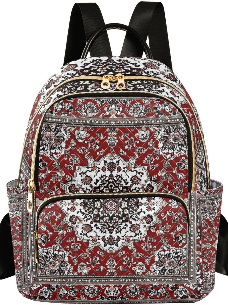 Boho Women Fashion Backpack Purse Red Black White Mandala Backpack Casual Lightw